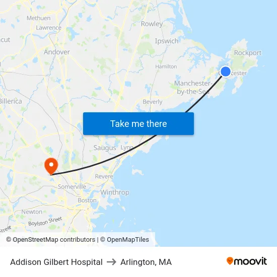 Addison Gilbert Hospital to Arlington, MA map