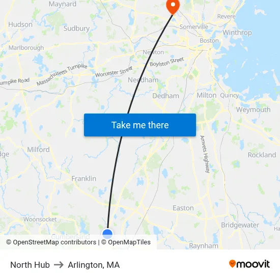 North Hub to Arlington, MA map