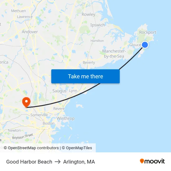 Good Harbor Beach to Arlington, MA map