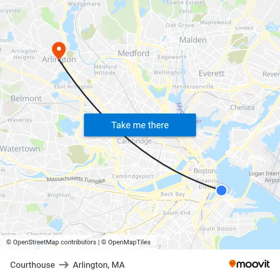 Courthouse to Arlington, MA map