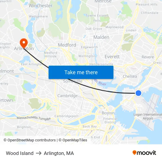 Wood Island to Arlington, MA map