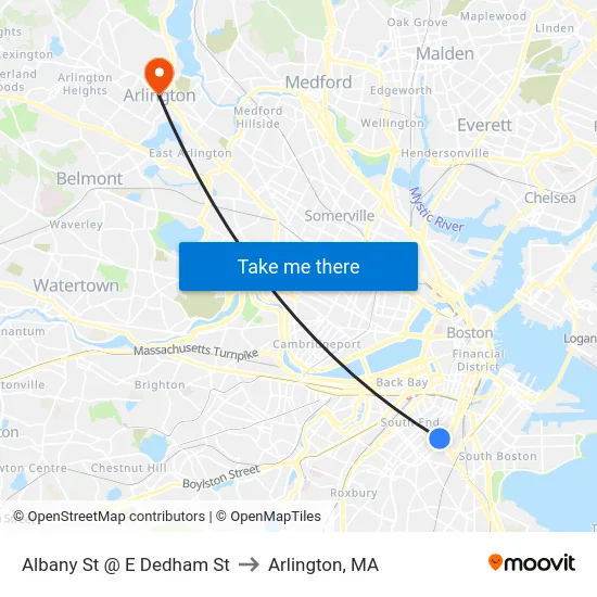 Albany St @ E Dedham St to Arlington, MA map