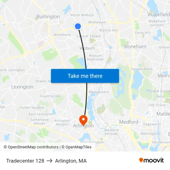 Tradecenter 128 to Arlington, MA map