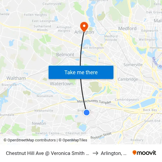 Chestnut Hill Ave @ Veronica Smith Ctr to Arlington, MA map