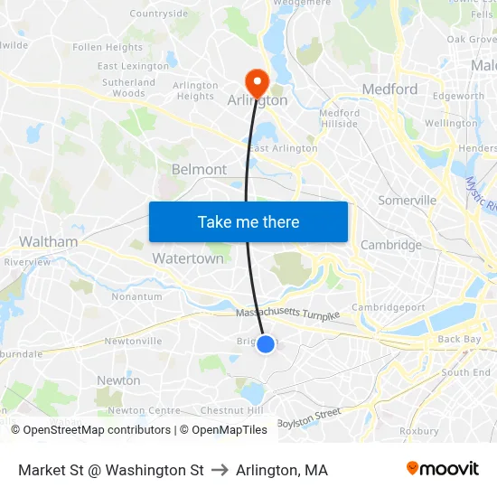 Market St @ Washington St to Arlington, MA map