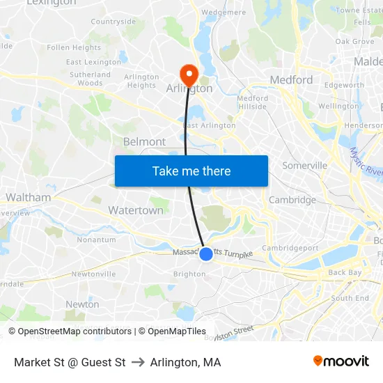 Market St @ Guest St to Arlington, MA map