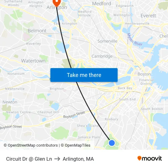 Circuit Dr @ Glen Ln to Arlington, MA map