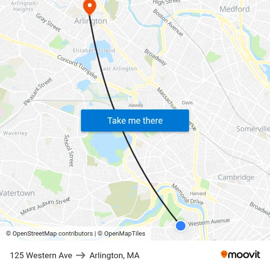 125 Western Ave to Arlington, MA map