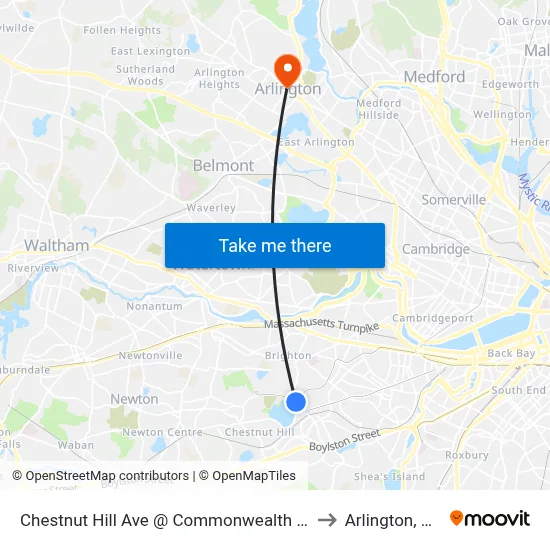 Chestnut Hill Ave @ Commonwealth Ave to Arlington, MA map