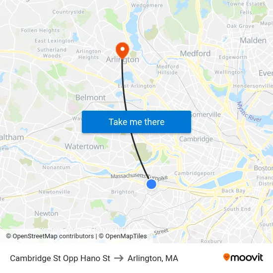 Cambridge St Opp Hano St to Arlington, MA map