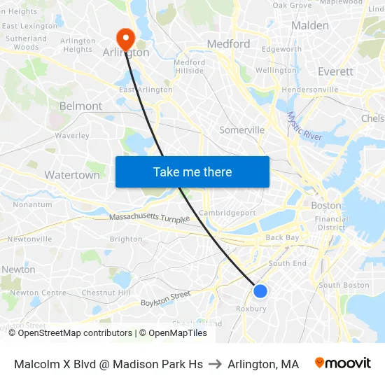 Malcolm X Blvd @ Madison Park Hs to Arlington, MA map