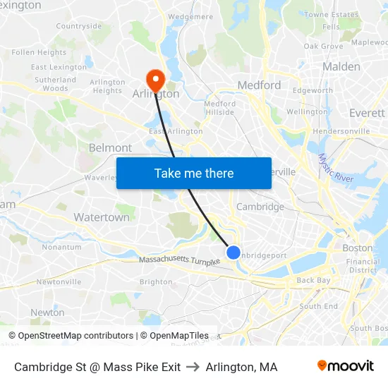 Cambridge St @ Mass Pike Exit to Arlington, MA map