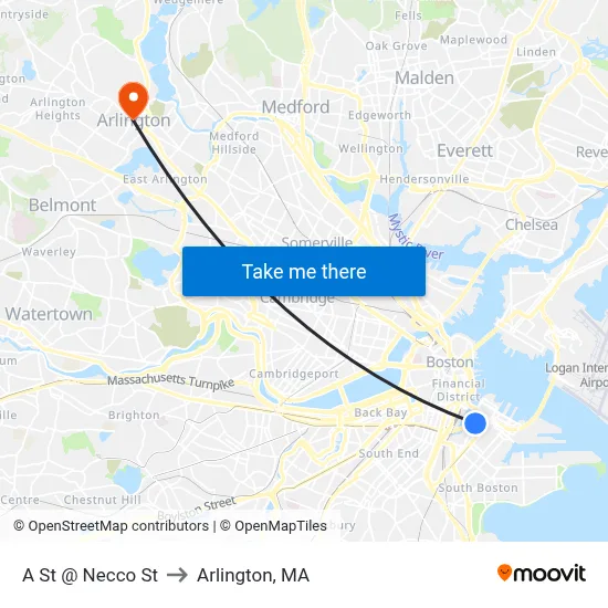 A St @ Necco St to Arlington, MA map