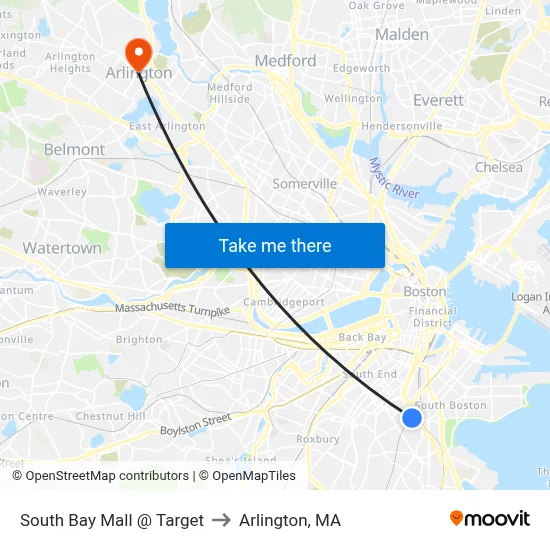 South Bay Mall @ Target to Arlington, MA map
