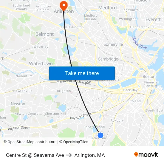 Centre St @ Seaverns Ave to Arlington, MA map