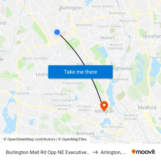 Burlington Mall Rd Opp NE Executive Pk to Arlington, MA map