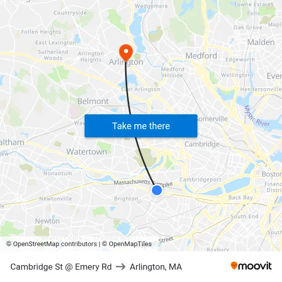 Cambridge St @ Emery Rd to Arlington, MA map