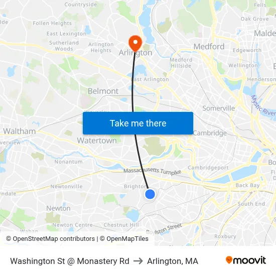 Washington St @ Monastery Rd to Arlington, MA map