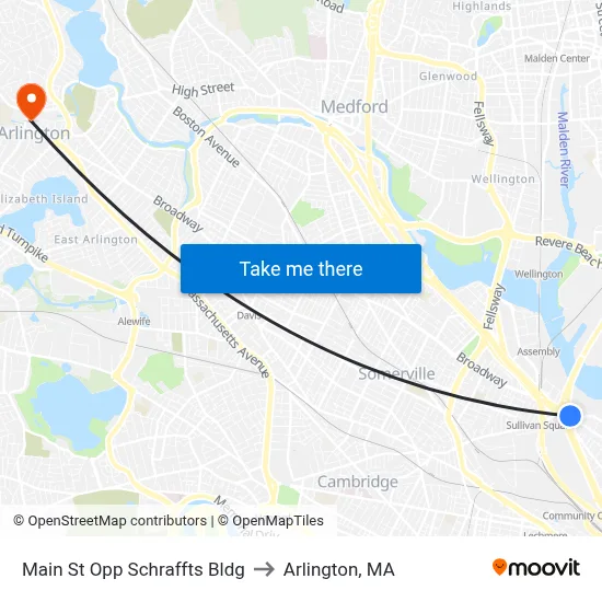Main St Opp Schraffts Bldg to Arlington, MA map