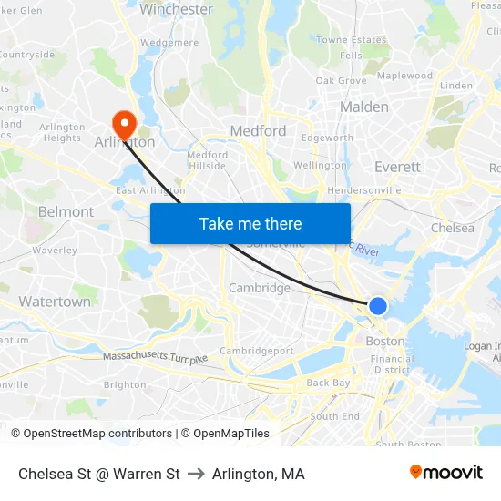 Chelsea St @ Warren St to Arlington, MA map