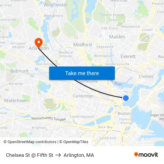Chelsea St @ Fifth St to Arlington, MA map