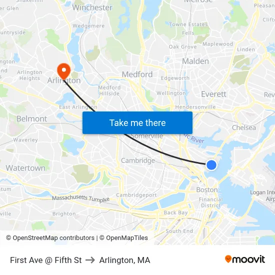 First Ave @ Fifth St to Arlington, MA map