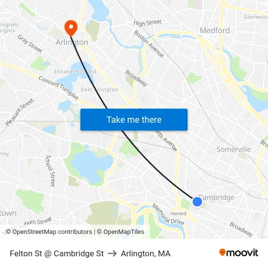 Felton St @ Cambridge St to Arlington, MA map