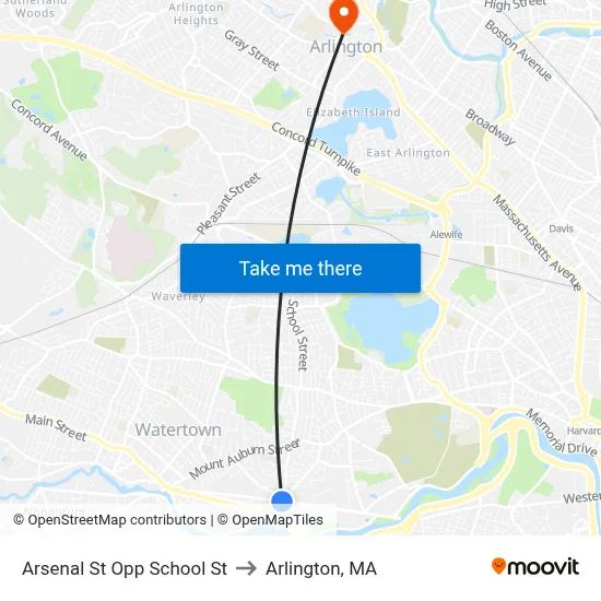 Arsenal St Opp School St to Arlington, MA map