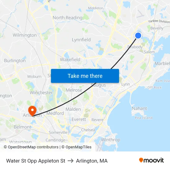 Water St Opp Appleton St to Arlington, MA map