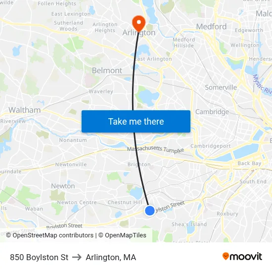 850 Boylston St to Arlington, MA map