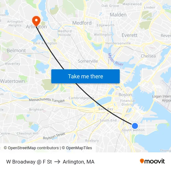 W Broadway @ F St to Arlington, MA map