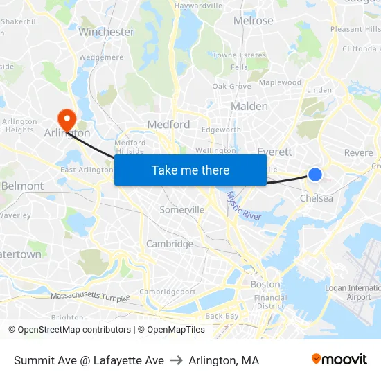 Summit Ave @ Lafayette Ave to Arlington, MA map
