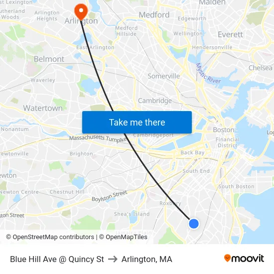Blue Hill Ave @ Quincy St to Arlington, MA map