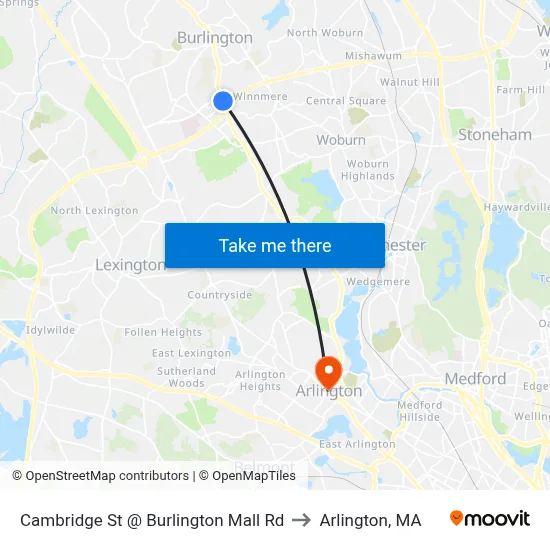 Cambridge St @ Burlington Mall Rd to Arlington, MA map