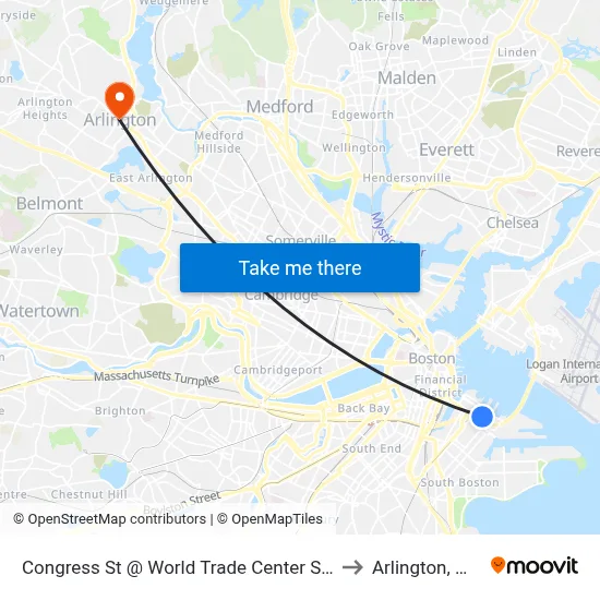 Congress St @ World Trade Center Sta to Arlington, MA map