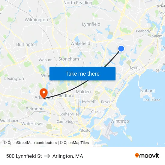 500 Lynnfield St to Arlington, MA map