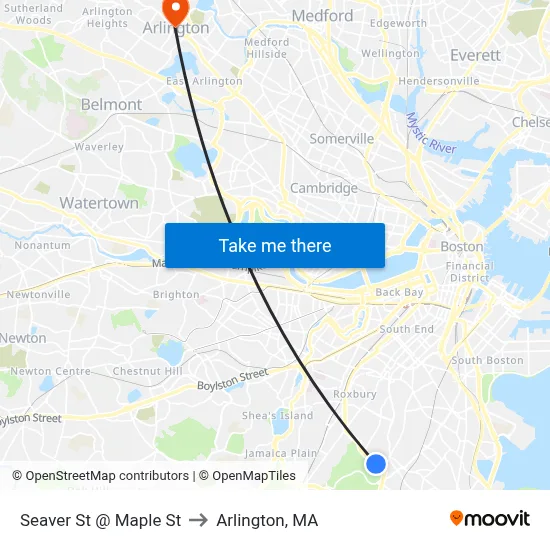 Seaver St @ Maple St to Arlington, MA map
