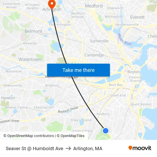 Seaver St @ Humboldt Ave to Arlington, MA map