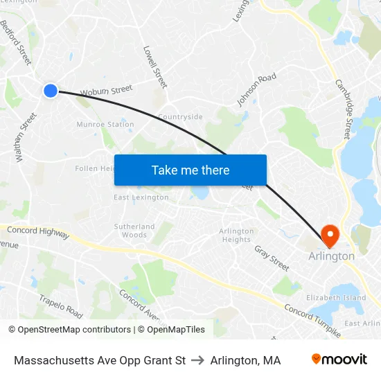 Massachusetts Ave Opp Grant St to Arlington, MA map