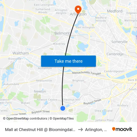 Mall at Chestnut Hill @ Bloomingdale's to Arlington, MA map