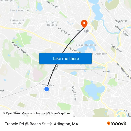 Trapelo Rd @ Beech St to Arlington, MA map