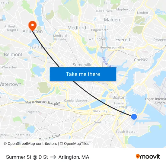 Summer St @ D St to Arlington, MA map