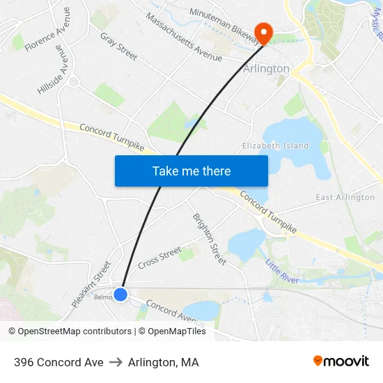 396 Concord Ave to Arlington, MA map