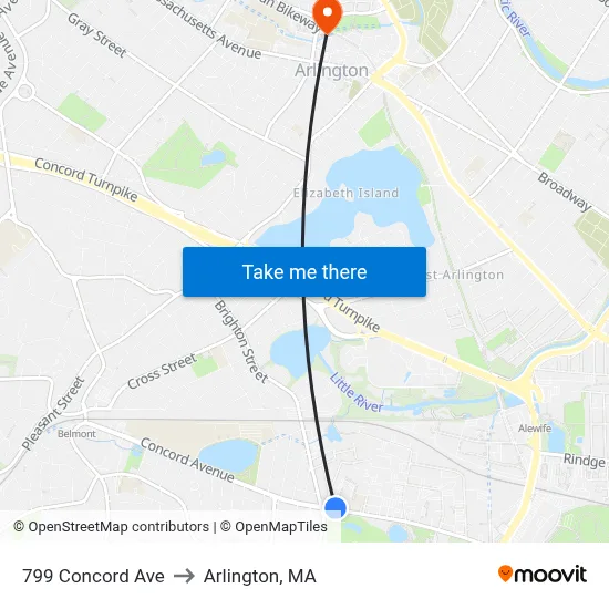 799 Concord Ave to Arlington, MA map