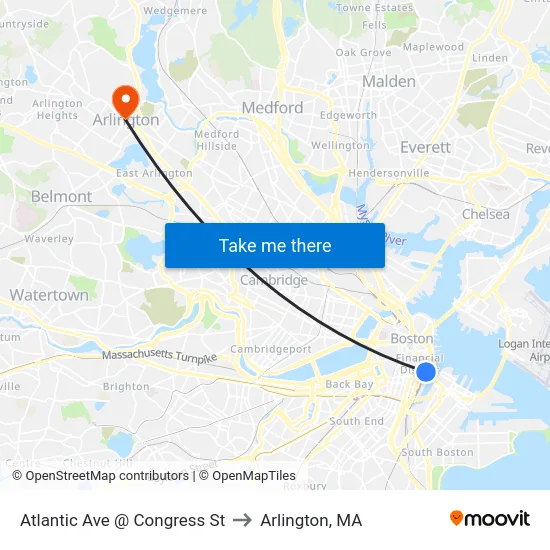 Atlantic Ave @ Congress St to Arlington, MA map