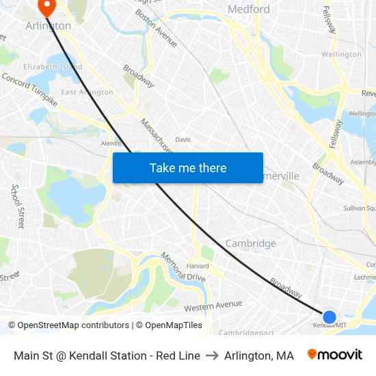 Main St @ Kendall Station - Red Line to Arlington, MA map