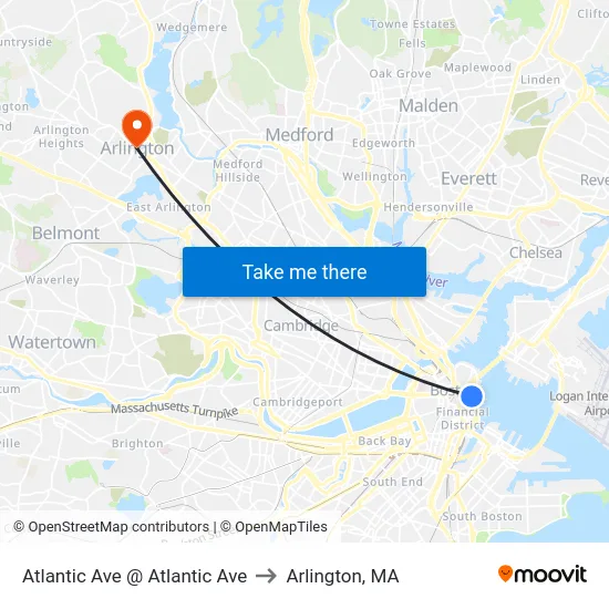Atlantic Ave @ Atlantic Ave to Arlington, MA map