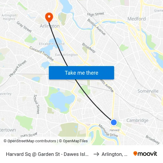 Harvard Sq @ Garden St - Dawes Island to Arlington, MA map