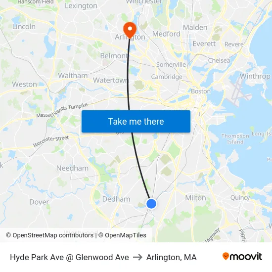 Hyde Park Ave @ Glenwood Ave to Arlington, MA map