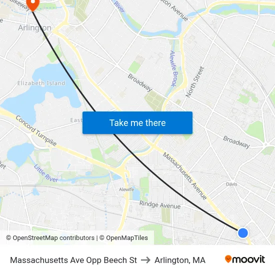 Massachusetts Ave Opp Beech St to Arlington, MA map